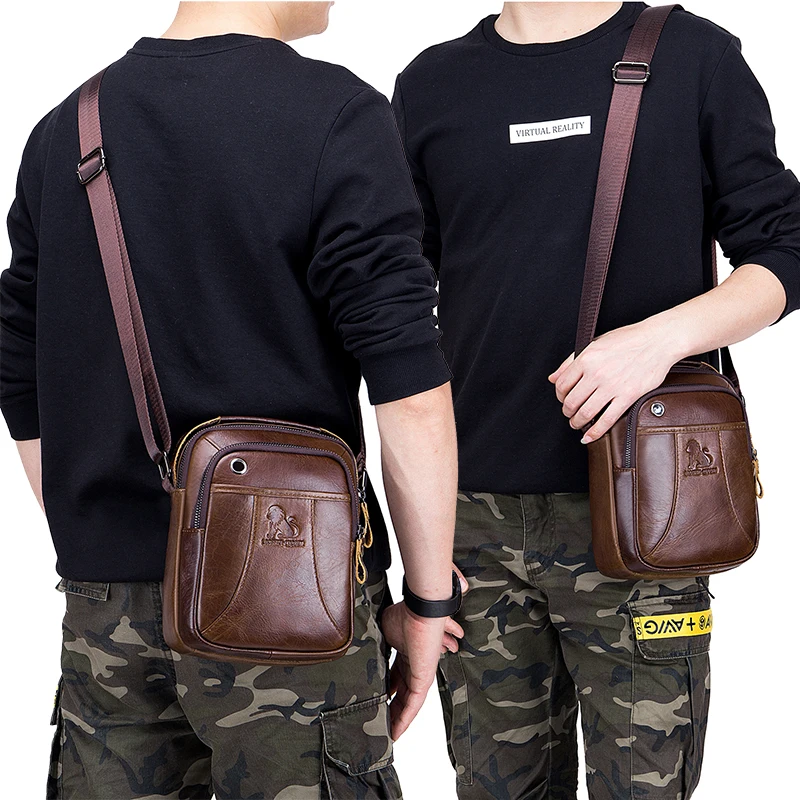 

New Genuine Leather Men's Crossbody Bag Vintage Cow Leather Man Messenger Bags Small Shoulder Bag For Male Casual Handbag