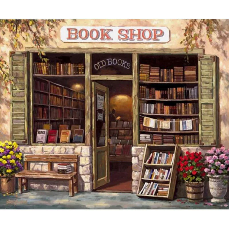 

5D DIY Square Diamond Painting Cross Stitch Square Book Shop Full 3D Round Diamond Embroidery Needlework Wall Stickers & Murals