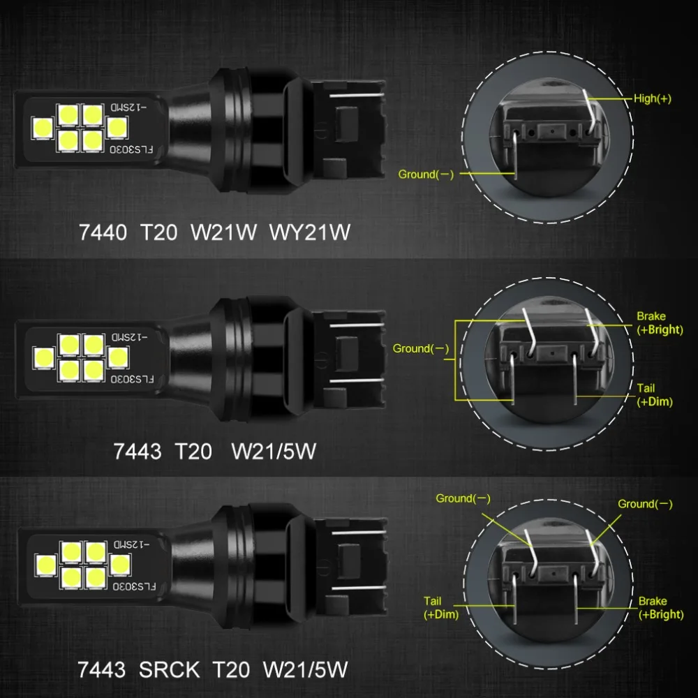 Светодиодный стоп сигнал для автомобиля 2 шт. T20 7440 7443 SRCK W21W W21/5W WY21W|Сигнальная