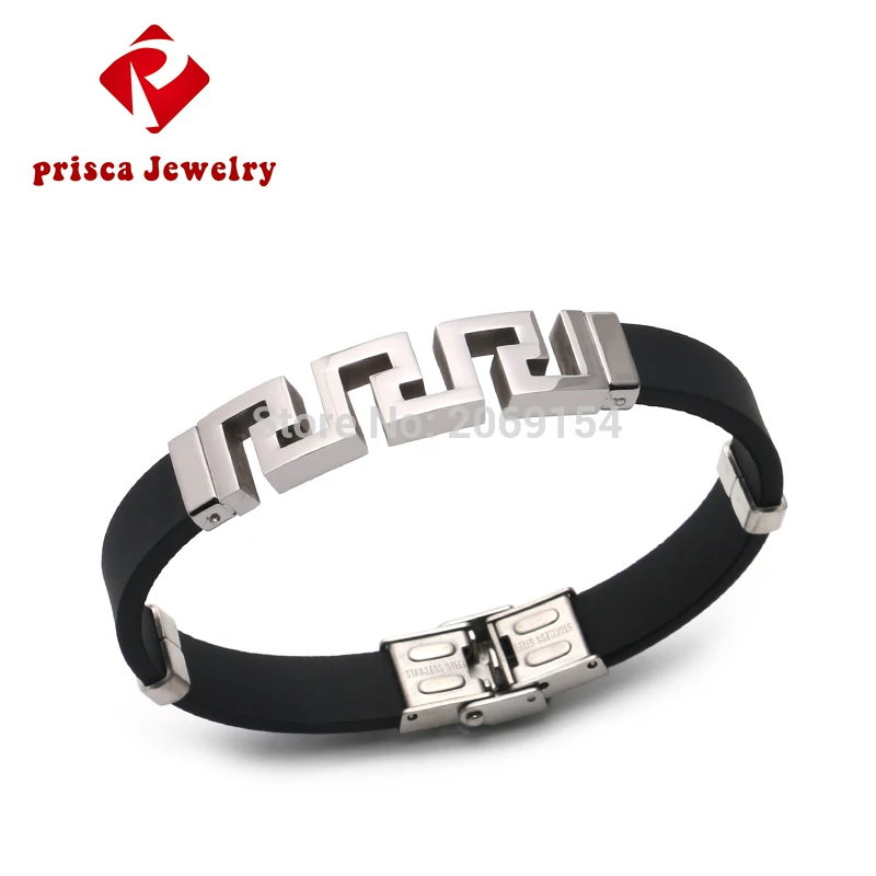 Мужской браслет силиконовый золотой ювелирное изделие из нержавеющей стали для