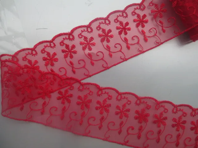 Красная вышитая сетчатая кружевная ткань 1 шт. 15 ярдов обрезанная лента Свадебное