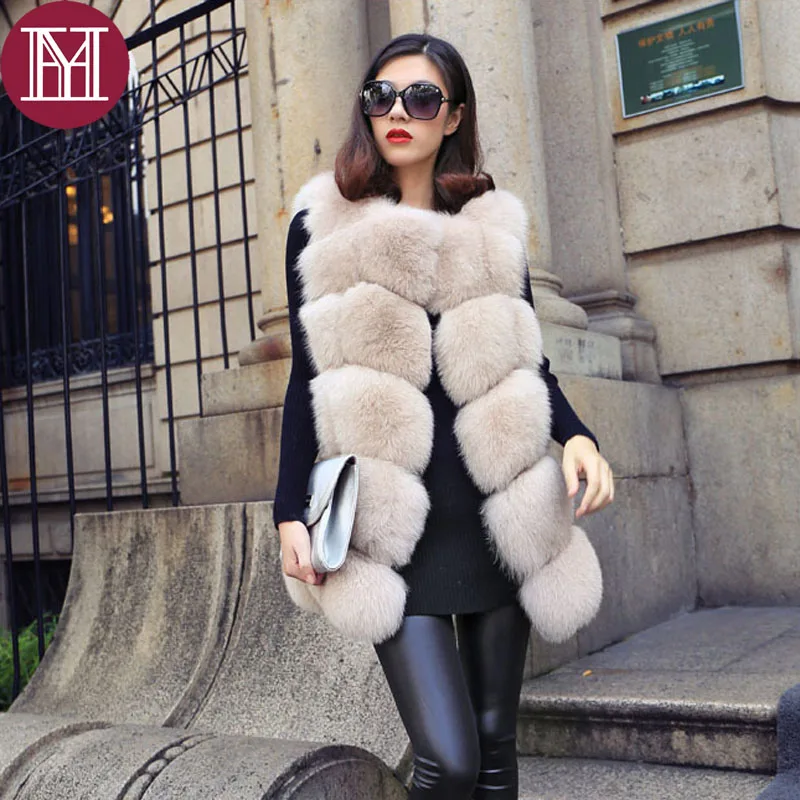 2018 зимние женские натурального меха лисы Жилет Леди пальто с мехом без рукавов