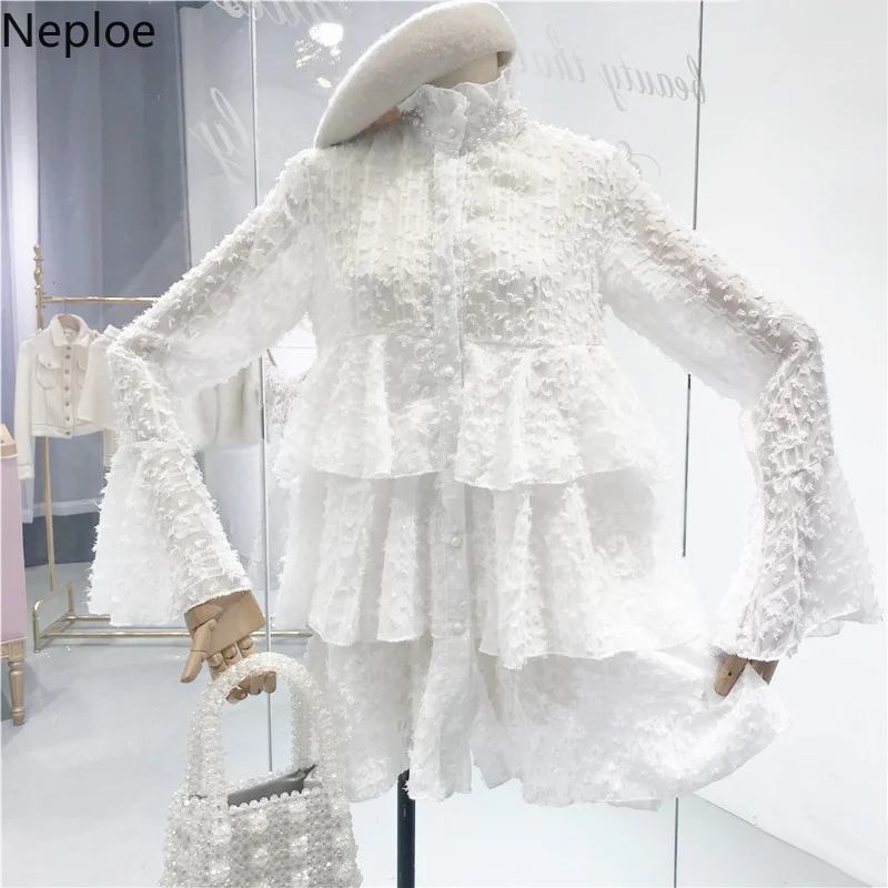 Женская Длинная блузка с каскадными оборками Nepole однобортная расклешенными