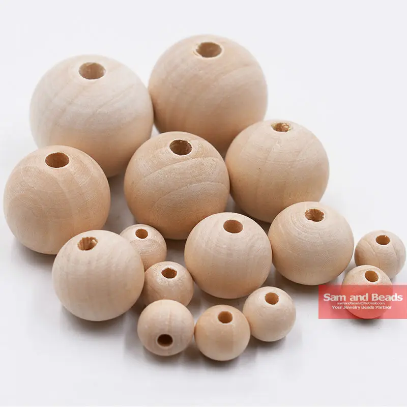 

High Quality 4-50mm Natural Color Round Wooden Spacer Beads for baby teething Necklace Bracelet Making WB028