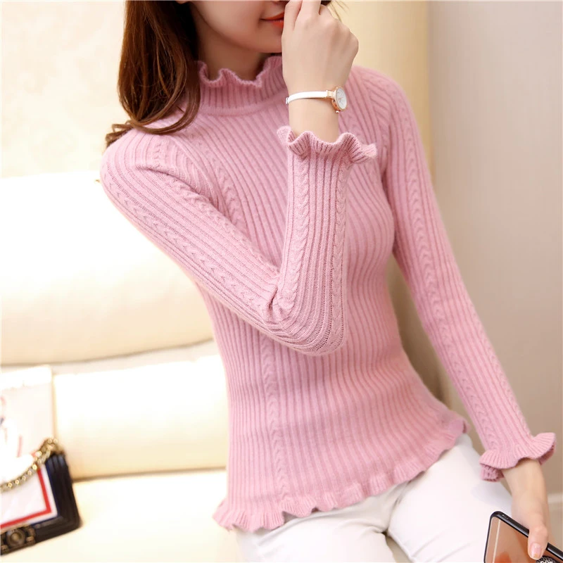 Shu love Princess 2021 autumn new Korean long sleeved black fungus semi turtleneck slim shirt knit sweater | Женская одежда