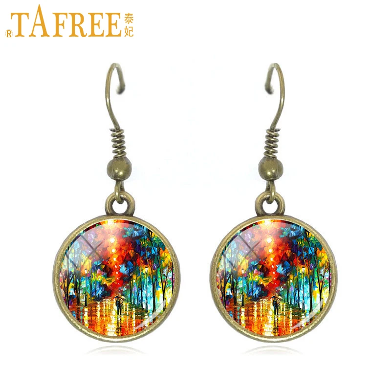 Серьги TAFREE Звездная ночь луна желтые масляные живописи висячие серьги круглые