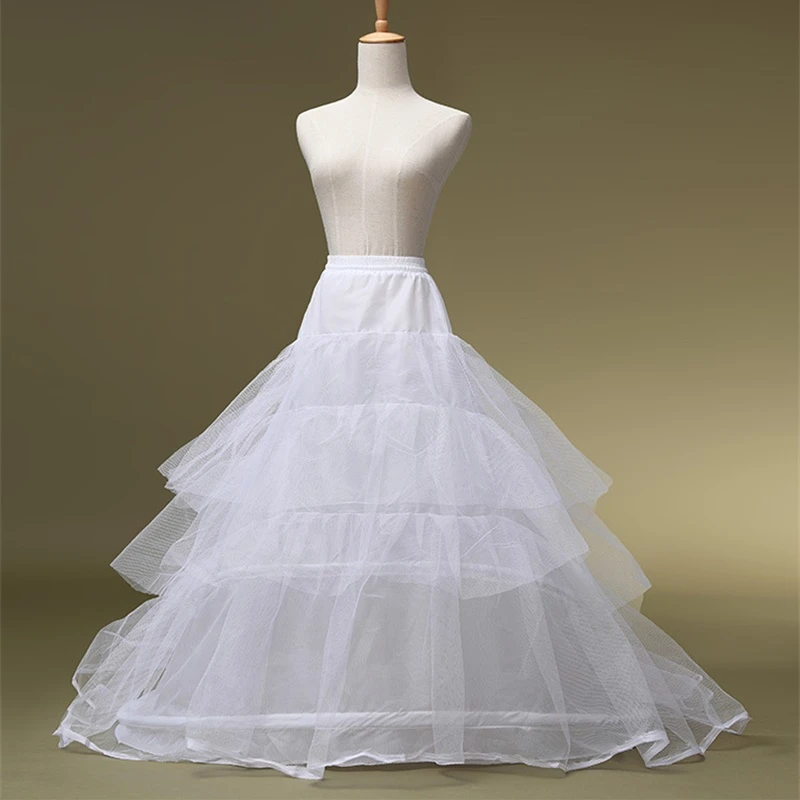 

Brand New Petticoats with Train White Gorgeous Crinoline for Wedding Dress 2 Hoops 3 Layers Bridal Accessories Underskirt