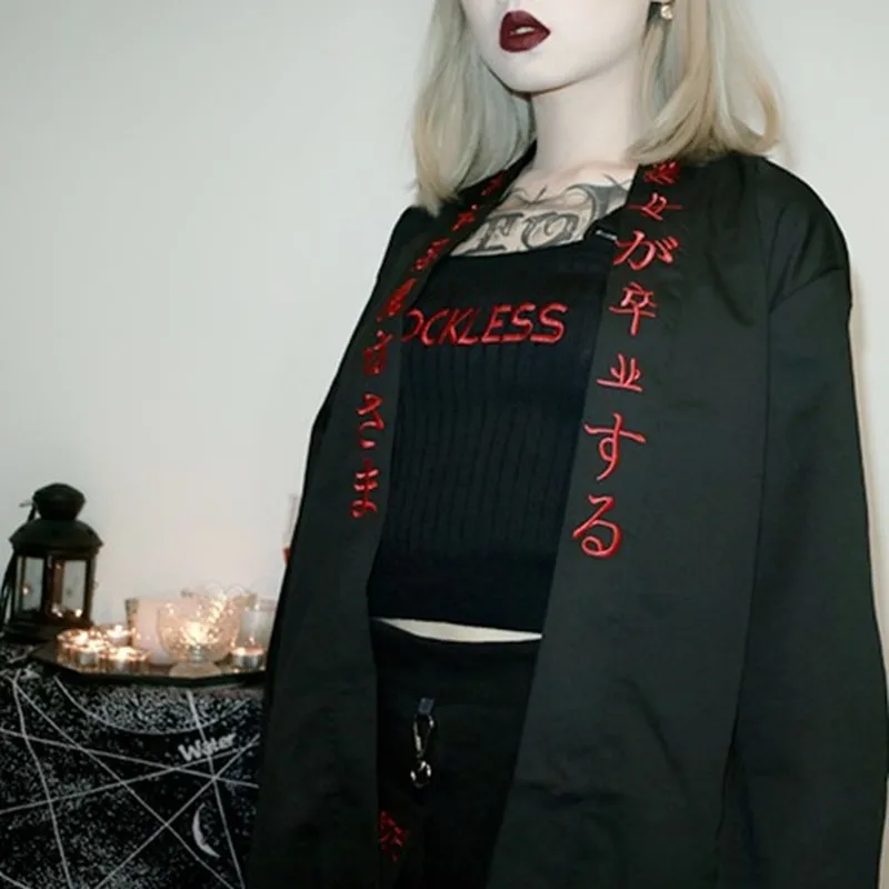 Kpop Ulzzang Street Стиль черный рубашки для мальчиков женщин кимоно японский Harajuku