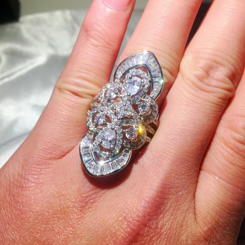 Женское кольцо из стерлингового серебра 925 пробы большие сверкающие кольца