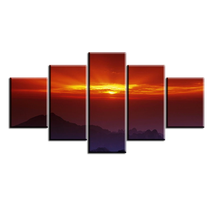 

5 pc Set sunset-huangshan-backgrounds NO FRAME Oil Painting Canvas Prints Wall Art Pictures For Living Room Decorations