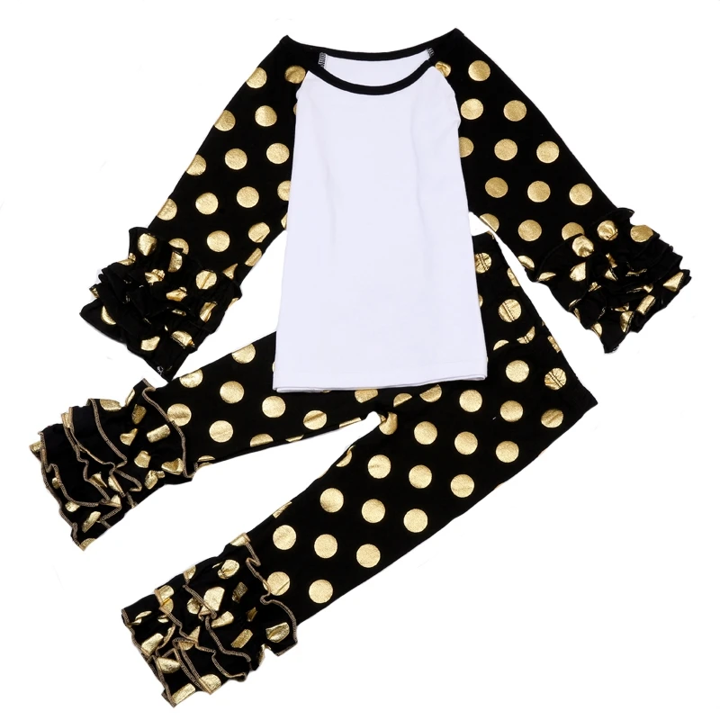 Желтого цвета в горошек Одежда из хлопка для маленьких девочек Украшенный