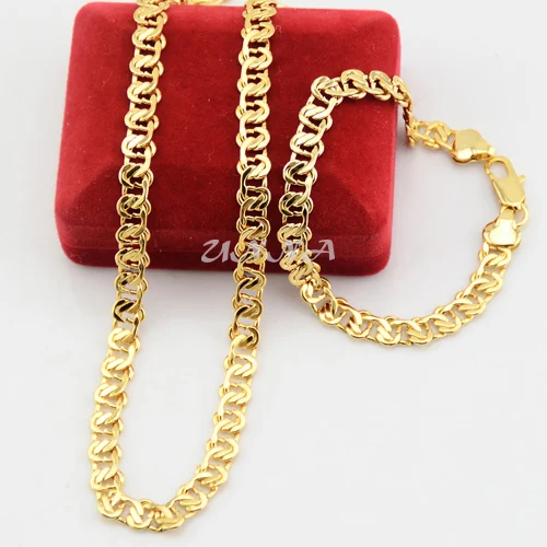 Золотые наборы мужские и женские браслеты 8 ММ золотого цвета ожерелье набор