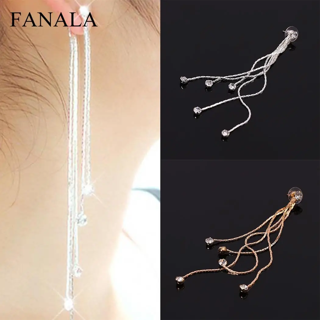 FANALA длинные серьги для женщин Стразы кисточка на длинной цепочке висячие модные