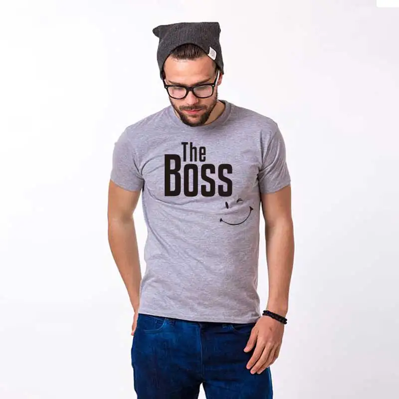 Футболка с надписью «REAL BOSS smile» для пары, для мужчин и женщин, футболка для влюбленных, семейная одежда, для мужчин и женщин, ulzzang valentine, в Корейском стиле - Цвет: Men