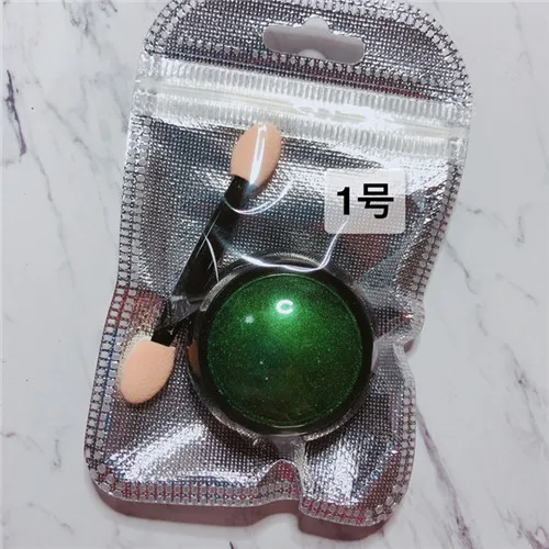 1 Green 0,5 г/кор. зеркальная пудра для ногтей, 7 цветов, порошок с металлическим эффектом, хромированная пудра для дизайна ногтей с тонким блеском, УФ-гель для ногтей, пигментная пудра - Цвет: 1 Green