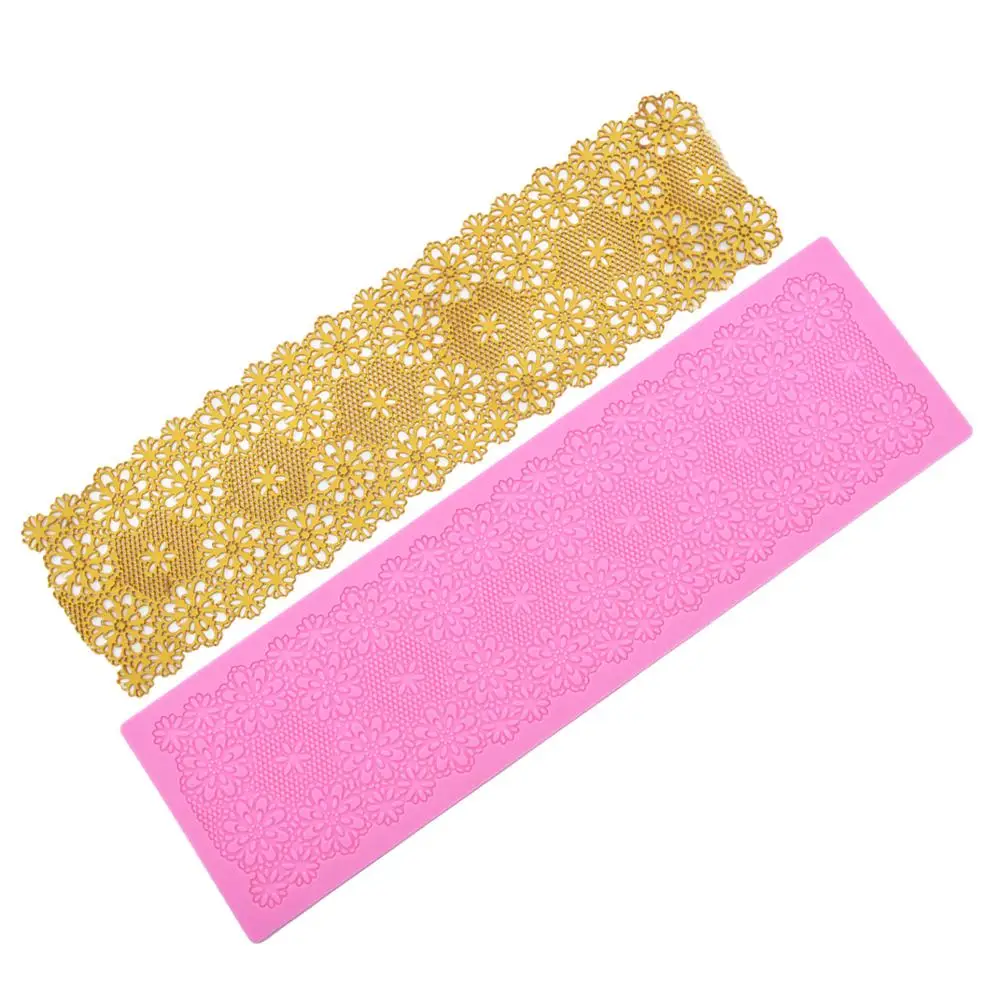 Flower Pattern Baking Tools Embosser Mould Lace Silicone Cake Sugarcraft Mold Fondant Border Decoration Mat | Дом и сад