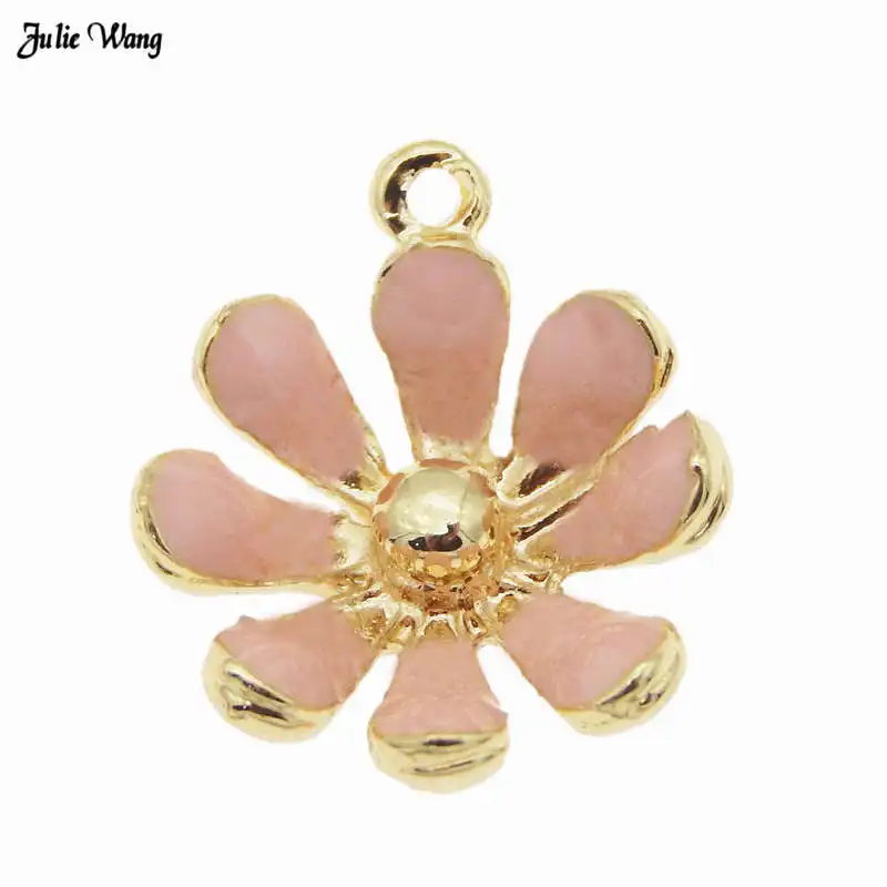 pink Julie Wang 10 шт. смешанный сплав Маргаритка цветок Эмаль Подвески серьга, ожерелье, подвеска DIY женский браслет делая брелок аксессуары - Окраска металла: pink