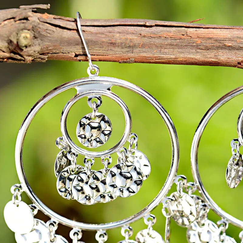 TopHanqi богемные золотые индийские серьги jhumkas, очаровательные модные ювелирные изделия, большие круглые металлические серьги-подвески с блестками для женщин
