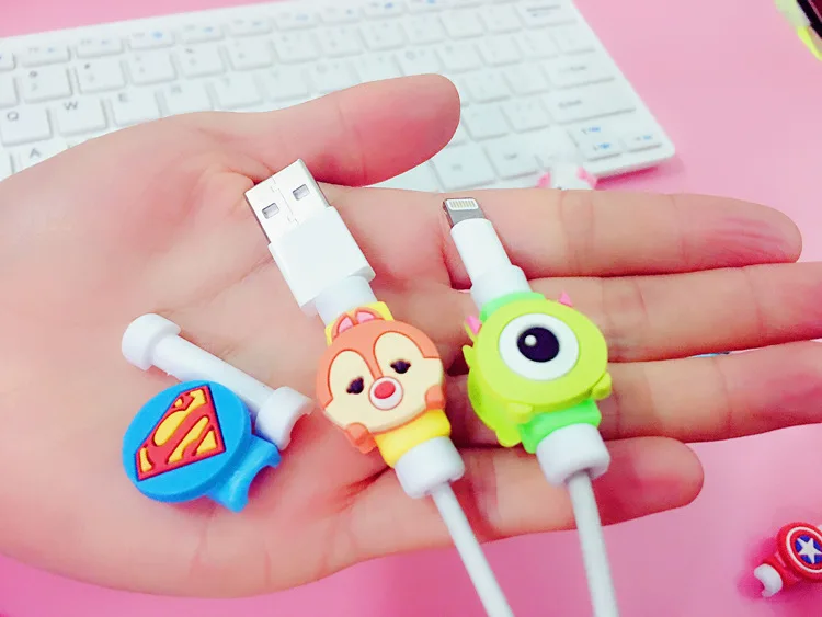 Горячая Распродажа двухсторонний мультяшный USB кабель протектор для iPhone наушники линия сохранения данных линия защита кабеля 100 шт./лот
