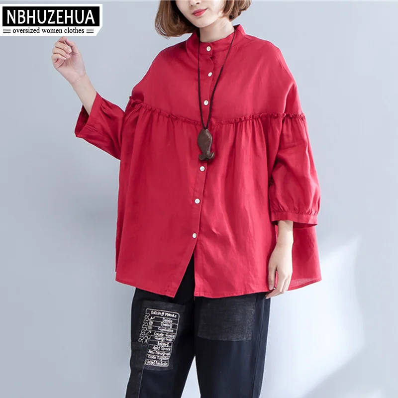 Женская винтажная рубашка NBHUZEHUA 7G337 4XL 5XL 6XL повседневная красная льняная в