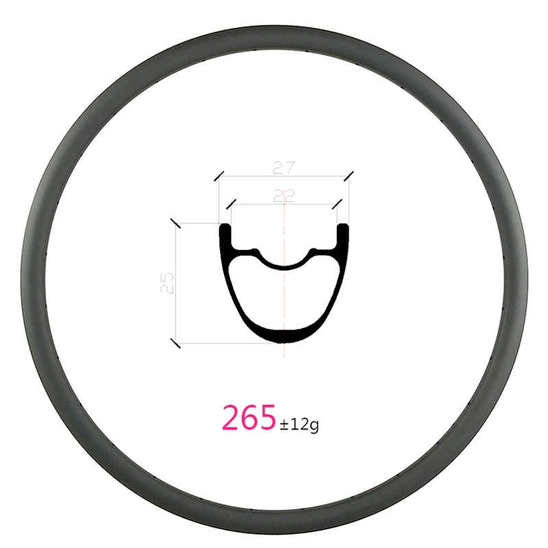 

Super Light 265g 27.5er 650B MTB XC 27mm X 25mm Deep Tubeless Hookless Carbon Rim UD 3K 12K 24H 28H Matte Mountain Bike Wheel