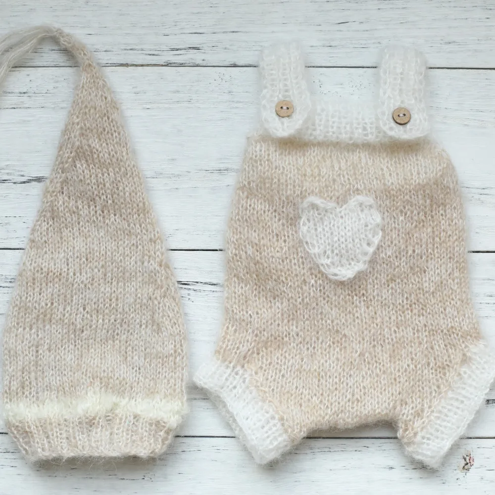 Newborn Sweater Knit Romper Fuzzy Mohair baby girl overall outfit with bonnet set photography props Bodysuit Sitter | Детская одежда и
