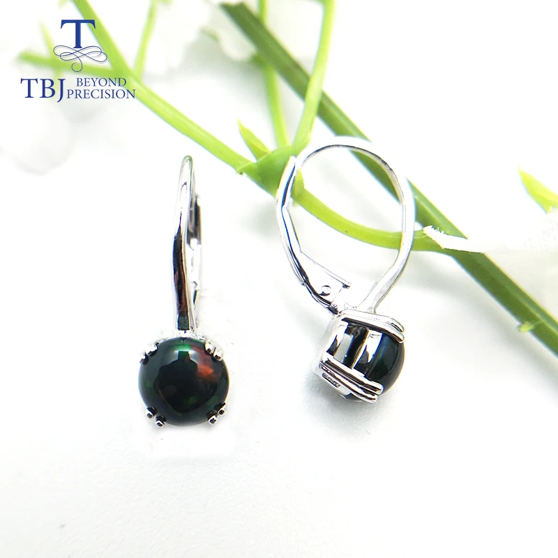 TBJ, новинка, простая застежка, черный опал, серьги, круглые, 7 мм, 1.5ct, драгоценный камень, ювелирное изделие из стерлингового серебра 925 пробы, хорошее ювелирное изделие для девочек