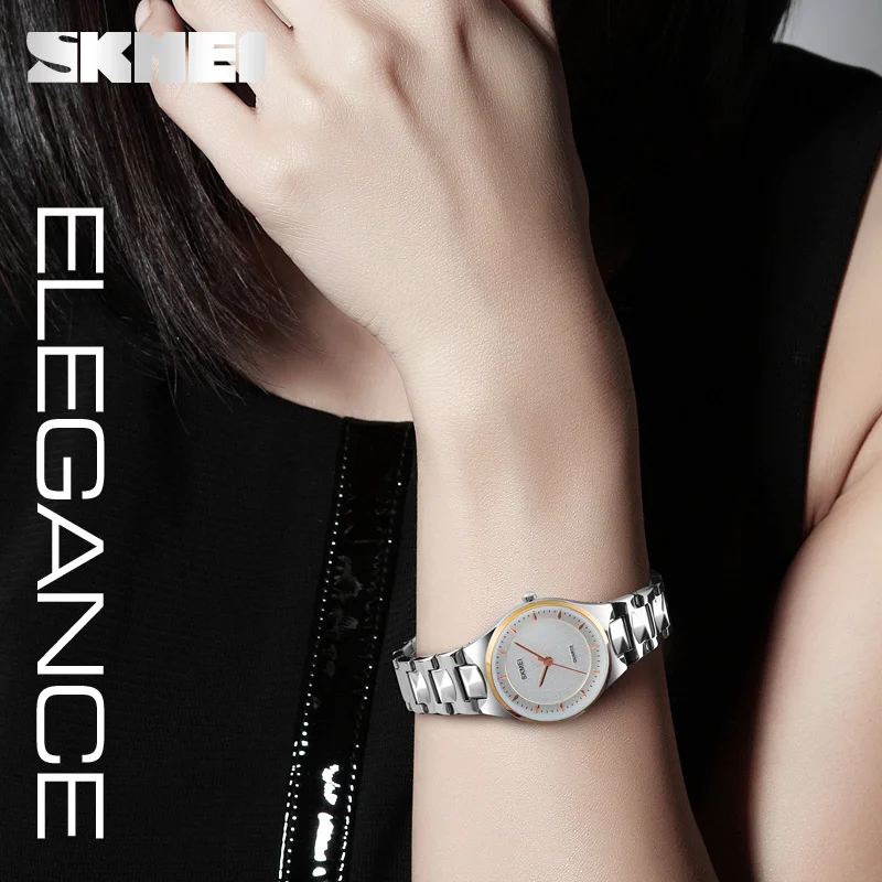Luxury Brand SKMEI Women's Stainless Steel Quartz Watches Fashion Casual Wristwatches Waterproof Folding Clasp Outdoor Watch | Наручные