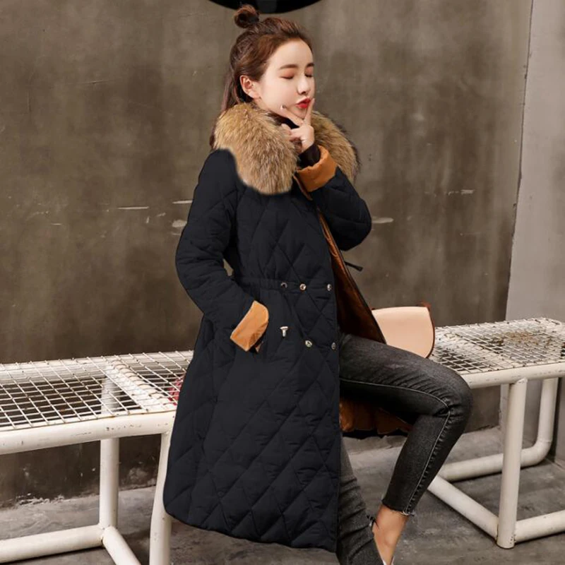 2018 новое зимнее пальто Длинная женская куртка с натуральным мехом воротник