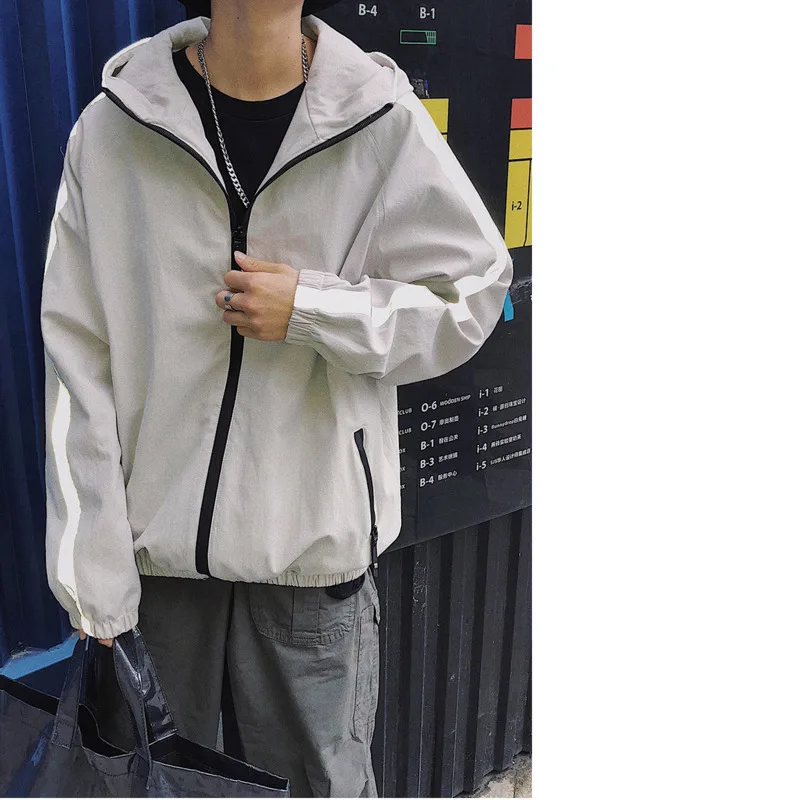2018 весна и осень Для мужчин новый светоотражающие полосы куртка с капюшоном