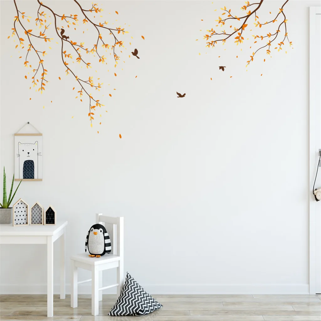 Оригинальная креативная Настенная Наклейка в виде ветки с птицами милой белки