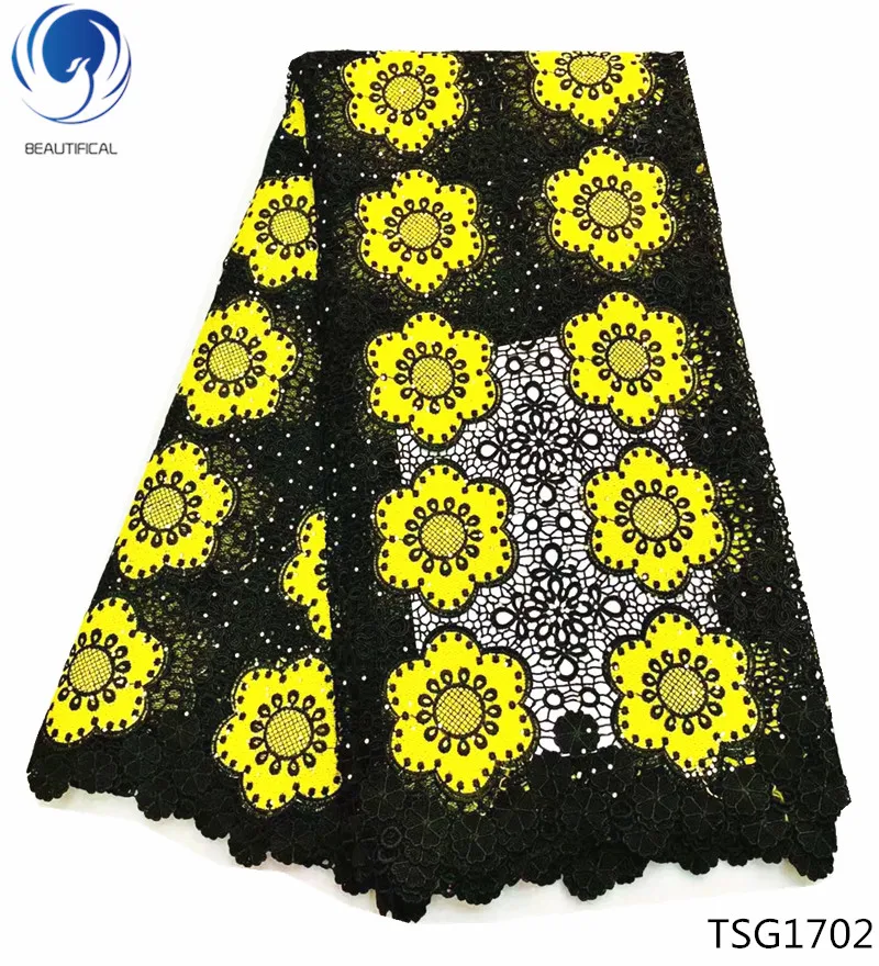 BEAUTIFICAL free shipping guipure lace fabrics 2018 high quality water soluble cord fabric with stones 5yards/lot TSG17 | Дом и сад