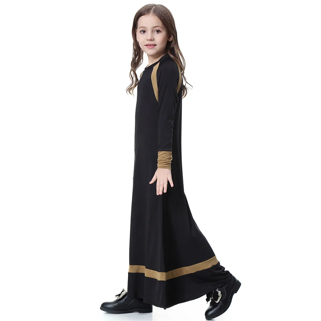 Мусульманские Длинные платья для детей, abaya, Robe, кимоно, длинный рукав, сплошной, саудовская, Арабская, мусульманская, Дубай, халат для девочек, 5,4