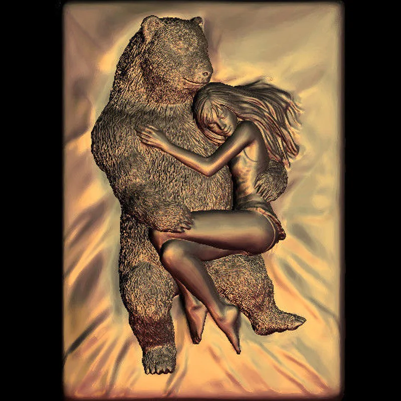 3d-модель beauty and bear STL для ЧПУ рельеф женщин и медведей в формате 3-осевой гравер ArtCam