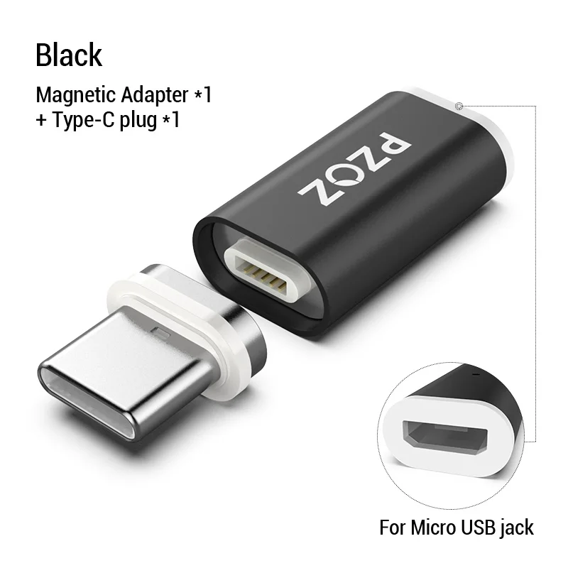 Micro to Type c Plug PZOZ Магнитный Кабель-адаптер Micro usb адаптер для быстрой зарядки телефона Microusb type-C магнитное зарядное устройство usb c для iphone xiaomi type C - Цвет: Micro to Type c Plug