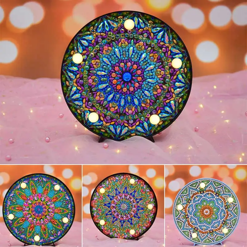 Вышивка крестом Мандала Светодиодная лампа DIY полная дрель Круглая Форма Ремесло