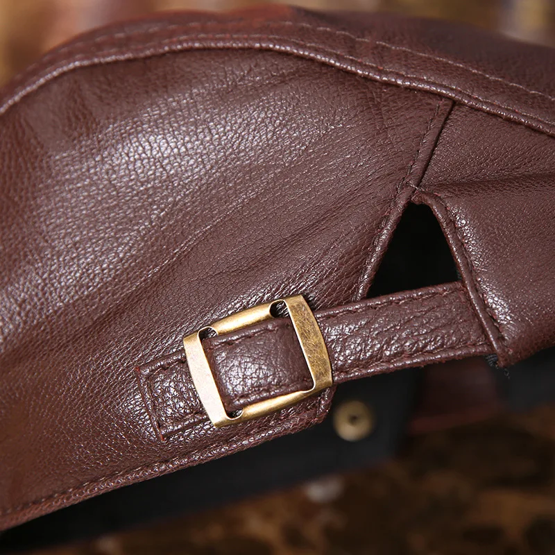 Мужская кепка из натуральной кожи с козырьком новинка 2017 черная коричневая Кепка