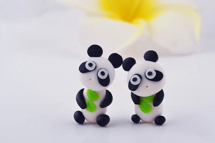 Милые 3D diy мультфильм Китай панда серьги ручной работы из полимерной глины