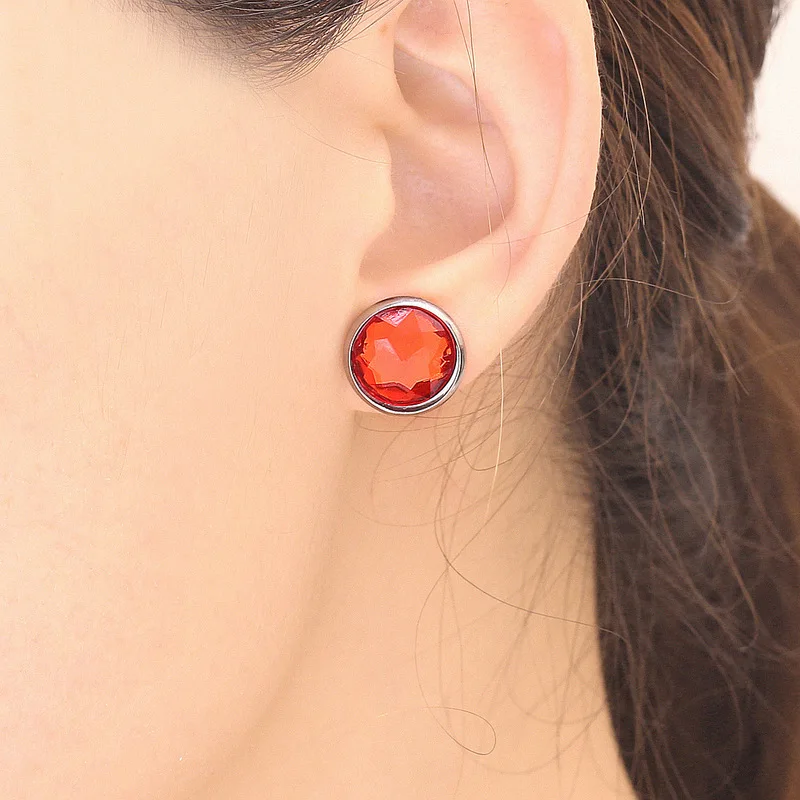 Red zircon ear studs geometric round women's allergy resistant fashion jewelry wholesale | Украшения и аксессуары