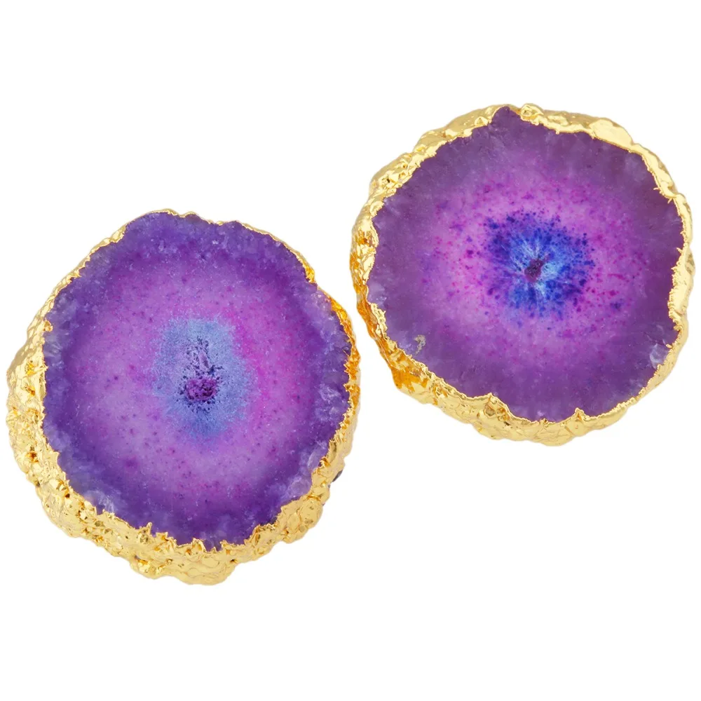 

TUMBEELLUWA Women's Purple Raw Druzy Quartz Natural Crystal Stone Stud Earrings,Gold Tone