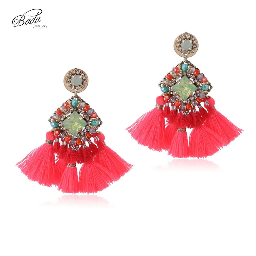 Fluorescent Pink Badu розовый кисточкой серьги барокко прекрасный Fringe Длинные висячие серьги Для женщин Boho ювелирные изделия ручной работы подарок девушке Новое поступление года - Окраска металла: Fluorescent Pink