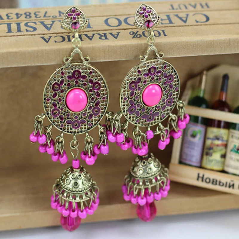 Vintage Indian Dangle Earring Crystal Bohemia Beads Tassel Long Drop Earrings for Women Ethnic Ladies Fashion Jewelry Gift | Украшения и