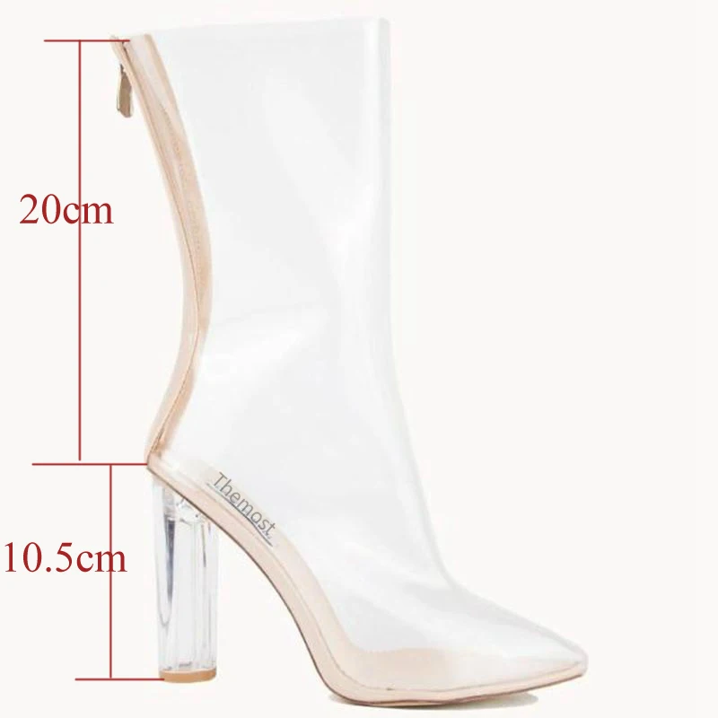 

ARQA New Shoes Woman PVC ankle Boots Pointed toe heel Transparent Women Boots Clearheels Shoes Summer shoes plus size 33-45