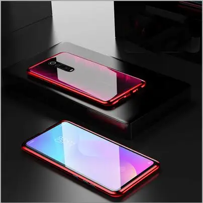 Red Роскошный Магнитный адсорбционный чехол для Xiaomi Mi 9T Pro, металлическая рамка, крышка из закаленного стекла, 9t 9 TPro, защитный чехол для телефона - Цвет: Red