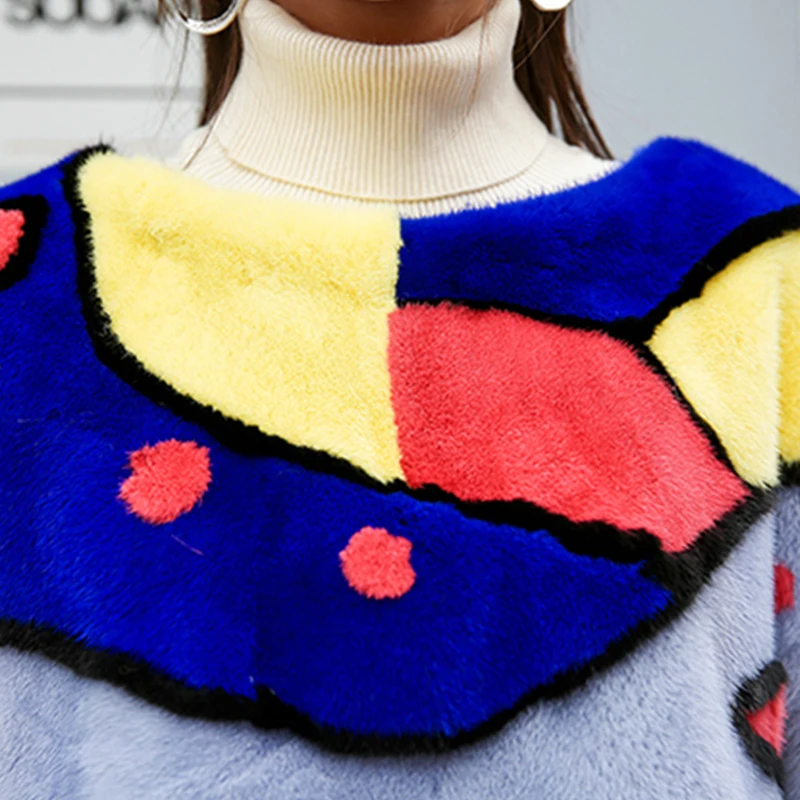 Норковая шуба LVCHI женская из натурального меха с длинным рукавом в стиле пэчворк