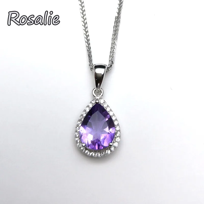 Rosalie 10ct up 925 Sterling Silver Jewelry Sets Natural Amethyst Necklaces Rings for Women Gemstone fine jewelry with gift box | Украшения