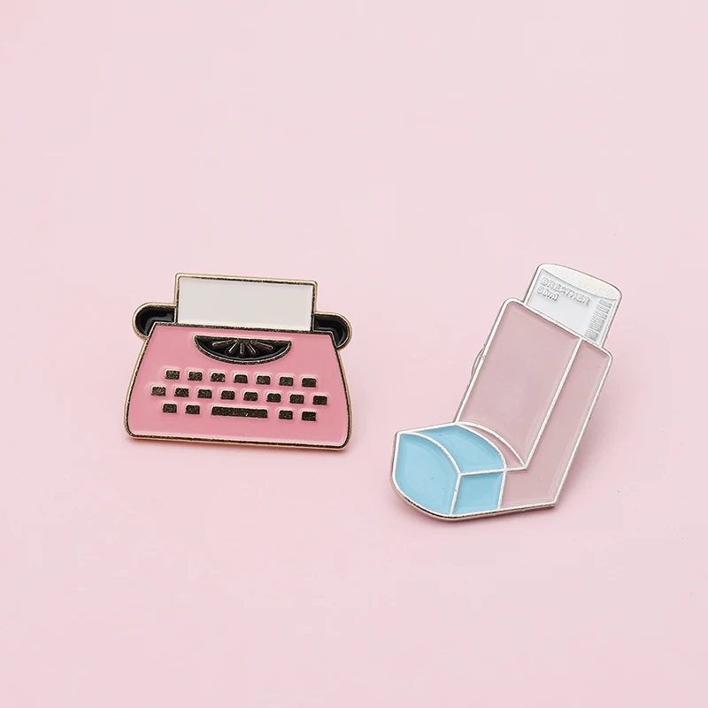 Vintage Pink typewriter U disk enamel Pins Vinyl Records Record memories Lapel Pin Brooches Shirt Bag Badges women Jewelry Gift