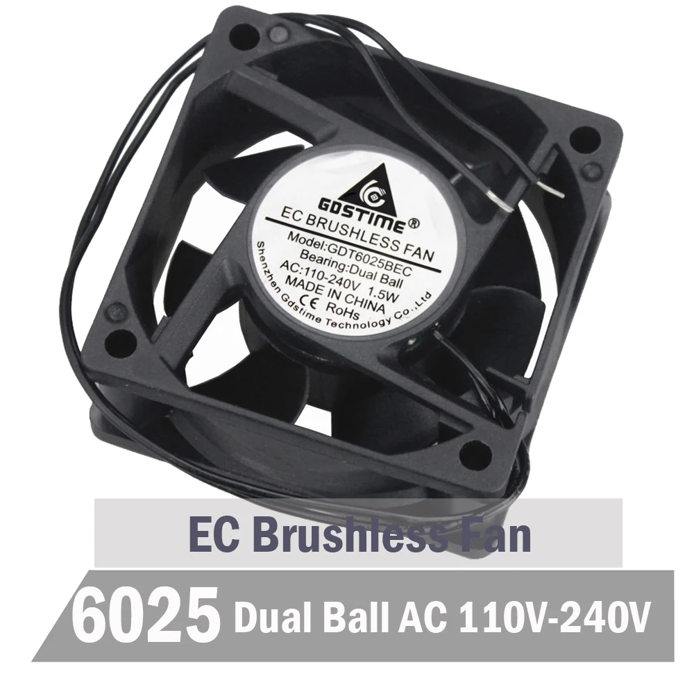10 шт. Gdstime Ball 60x25 мм 60 6 см EC Бесщеточный Охлаждающий вентилятор AC 110 в 115 120 220 240 В Aixal