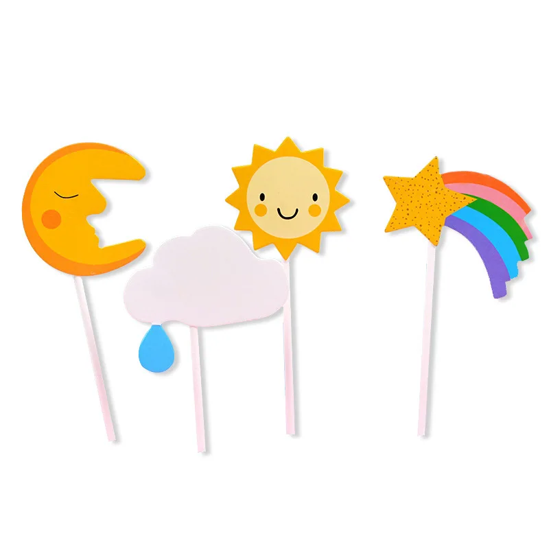 40 шт./лот 4 шт./компл. бумага Sun Moon Rainbow Clouds Топпер для торта С Днем Рождения вставка