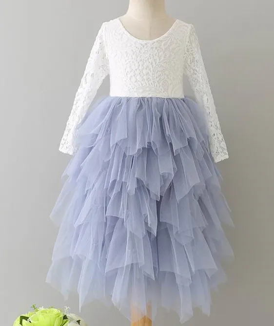 2017 осеннее новое платье принцессы с цветочным узором для девочек кружевное